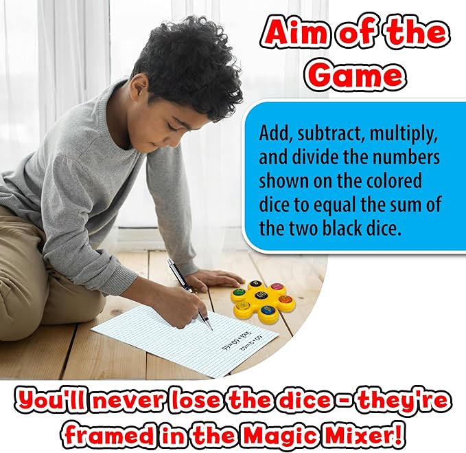 Math Fidget Toys for Kids 8–12, Math Magic Mixer Educational Games with Dice and Score Pad, Handheld Games for Kids, Fidget Game Math Manipulatives