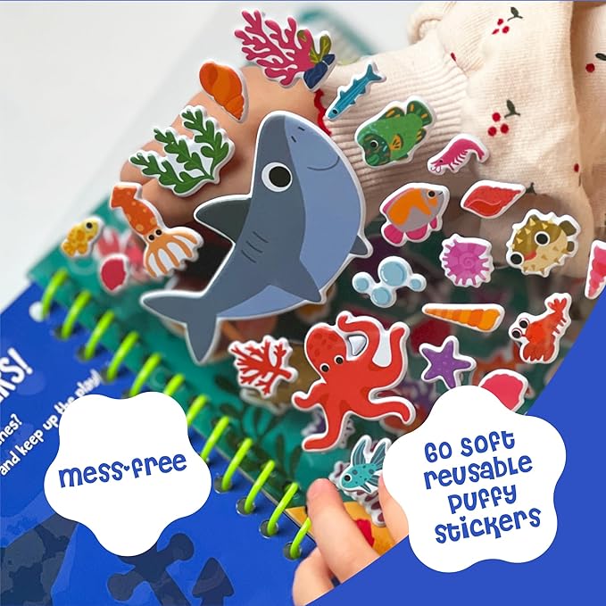 Stickypuff Value Pack - 3 Reusable Puffy Sticker Book for Toddlers - Puffy Stickers for Toddlers - Travel Activities for Kids Ages 4-8 - Screen Free Birthday Gifts (Animals)