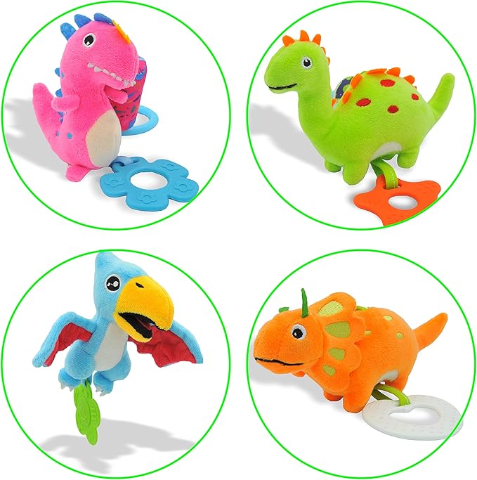 Baby Toys for 0 3 6 9 12 Months, Soft Rattle Wind Chime Car Seat Crib Stroller Toys, Dinosaur Baby Hanging Toys Birthday for Baby Boys and Girls