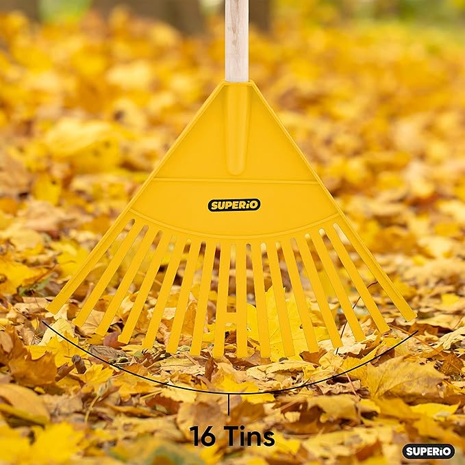 Pack of 12 Kids Rake with Hardwood Handle, Durable Plastic Head to Sweep Leaves in Lawn and Tidying Up The Garden, 34" (Yellow)