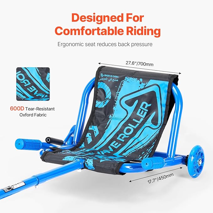 VEVOR Ride on Scooter, Load Capacity of 198 lbs, Swing Side-to-Side for Amazing Ride Powered by Zig-Zag Motion, Ride on Drifting Toy for Ages 10+, Rides on Any Hard Surface for Indoor & Outdoor, Blue