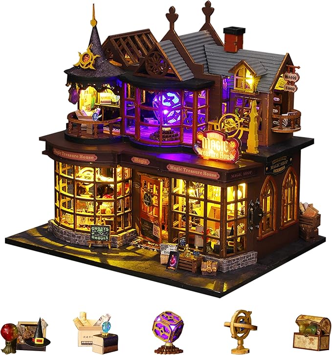 Flever Dollhouse Miniature DIY House Kit Creative Room with Furniture for Romantic Artwork Gift (Magic Treasure House)