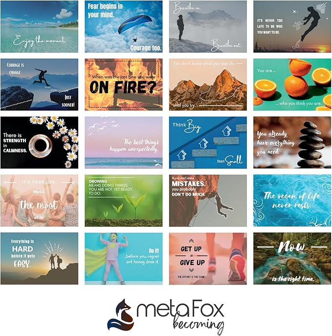 metaFox "Live Your Life Inspirational Quote Cards - 20 Motivational Postcards for Encouragement, Self-Reflection & Therapy | A6 Size, Colorful, Durable | Perfect for Journaling & Personal Growth