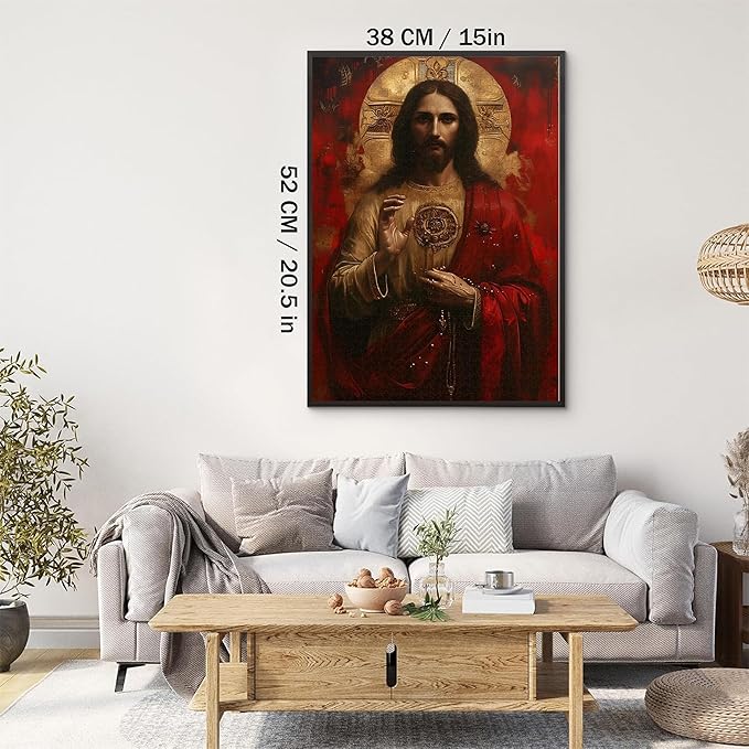 500-piece Red Jesus Christ-Religious Classics Adult Wooden Puzzle, Intellectual Challenge, Stress-Relieving Puzzle, Relaxing Family Activity, Decoration, Size: 20.5 x 15 in