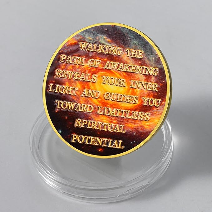 Path of Awakening Sobriety Coin Recovery Medallion with Golden Staircase Cosmic Design AA Token Sober Chip for Spiritual Growth Sobriety Gifts