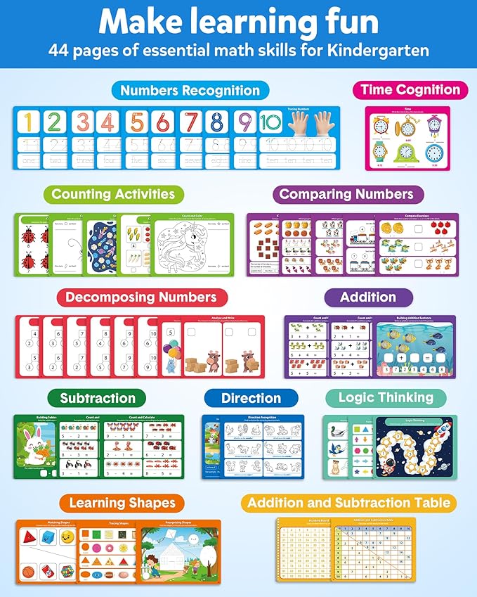Coogam Math Learning Game for Kids Age 3-8, Number Tracing Handwriting Practice Workbook, Math Addition and Subtraction, Montessori Educational Preschool Learning Activities Gift Toy
