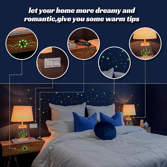 Glow in The Dark Star Stickers 334PCS Wall Stickers Luminous Glow Stars for Ceiling Stars Moon Decor,Bright and Lasting for Kids Bedroom Decals Party and Birthday Decoration,Green