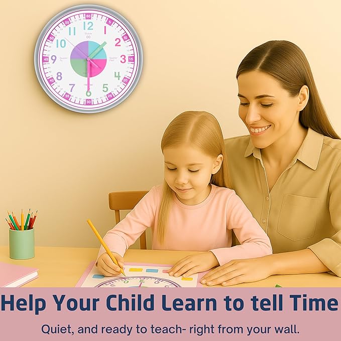 OWLCONIC Telling Time Teaching Clock for Kids - Analog for Bedrooms, Playroom, Homeschool Decor, School Classroom Learning, Educational for Learning to Tell Time