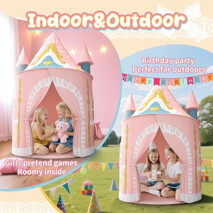 Skirfy Kids Play Tent for Girls Toddler Indoor Princess Tents for Kids Ages 4-8 Large Outdoor Playhouse Castle for Girl Boys 3-5 4-6 Birthday Thanksgiving