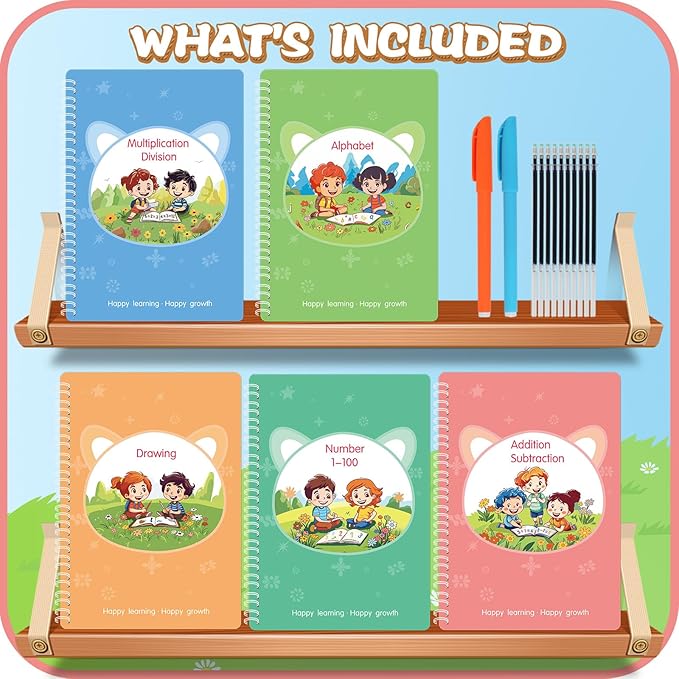Magic Practice Copybook, Reusable Writing Practice Book, for Preschool Kids Age 3-8 Calligraphy 9.44in×6.29in(5 Books with Pens)
