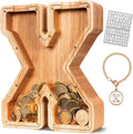 KMC Wooden Letter Piggy Bank, Personalized Initial Piggy Bank for Kids Boys, Clear Alphabet X Wood Money Box, Unbreakable Coin Saving Jar, Birthday, for Children