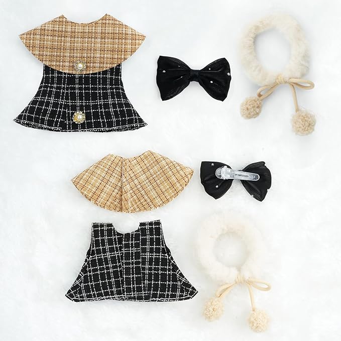 17cm Doll Clothes Set-Adorable Outfits for Dolls-Stylish Accessaries Clothes Dress-Up-Replaceable Clothing Collections, Includes Hat, Top, Skirt(Black-Style B)