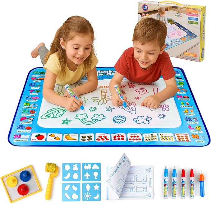 Water Doodle Mat | Mess Free Painting for Toddlers | Doodle Pad for Kids Ages 3-12 | Toddler Drawing Pad with Fillable Pens & Booklet | Fun and Interactive Water Mat for Girls & Boys | Sagemax
