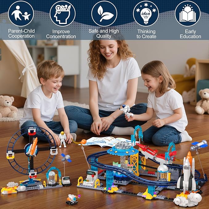 2 in 1 Space Roller Coaster Building Set for Kids 6+, 788PCS STEM Astronaut & Spaceship Toy, Creative Space Station Construction Kit, Birthday for Boys Girls Ages 6-12