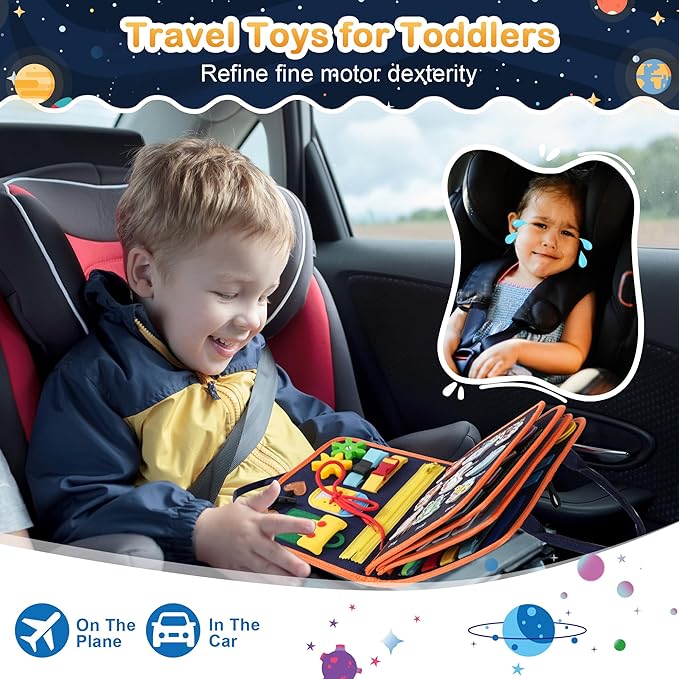Toddler Busy Board Montessori Toys: for Toddlers 1-3 Year Old Educational Activity Book Sensory Board Travel Toy Ages 2-4 3-5 Learning Fine Motor Skills Preschool Quiet Book Gift for Boys Girls Kids