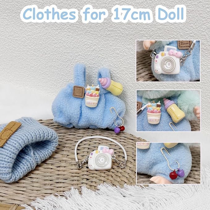 Clothes for 17cm Doll, Cute Outfit Set for 17cm Dolls, Adorable Dress-Up Accessories for Doll (Blue Bottle)