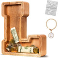 KMC Wooden Letter Piggy Bank, Personalized Initial Piggy Bank for Kids Boys, Clear Alphabet L Wood Money Box, Unbreakable Coin Saving Jar, Birthday, for Children