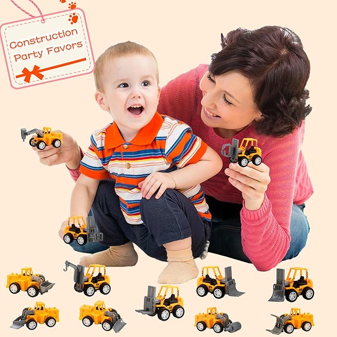 40 Pack Mini Construction Vehicles, Pull Back Trucks, Yellow, Color Style 2, Kids Construction Toys, Ages 3+
