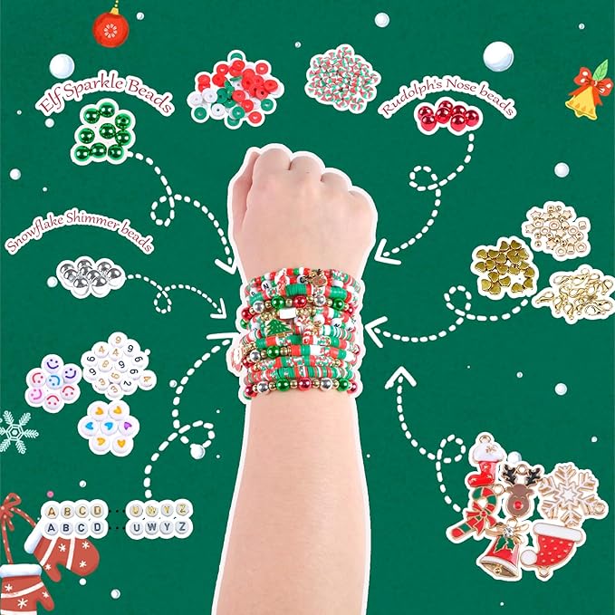 SJZWSD Christmas Friendship Bracelet Kit, 6200 Pcs Clay Beads for Bracelet Making, Christmas Beads for Jewelry and Craft Making with Storage Box