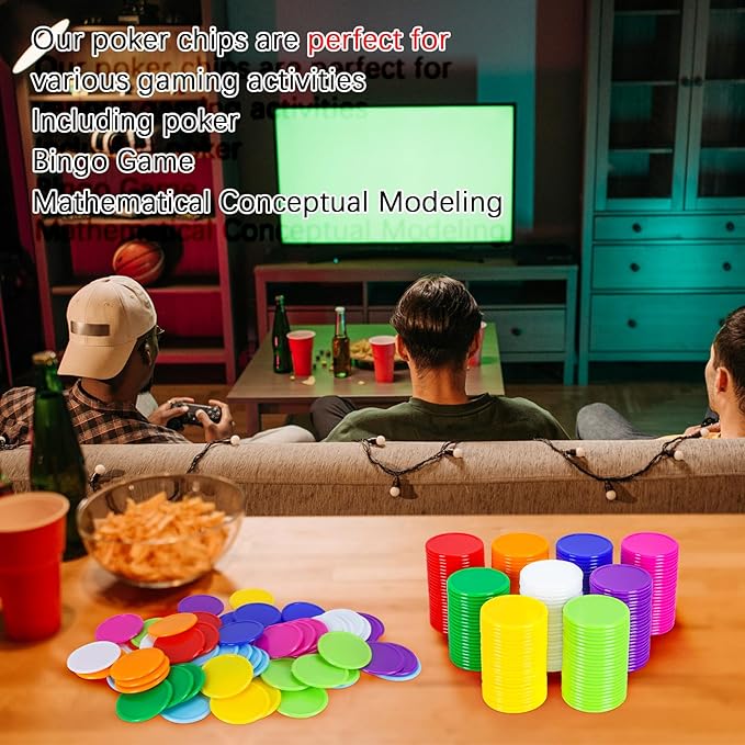 250 PCS Poker Card Game Chips, 37mm Plastic Poker Chips Bulk, Learning Counters Disks Chip for Math Counting, 10 Colors