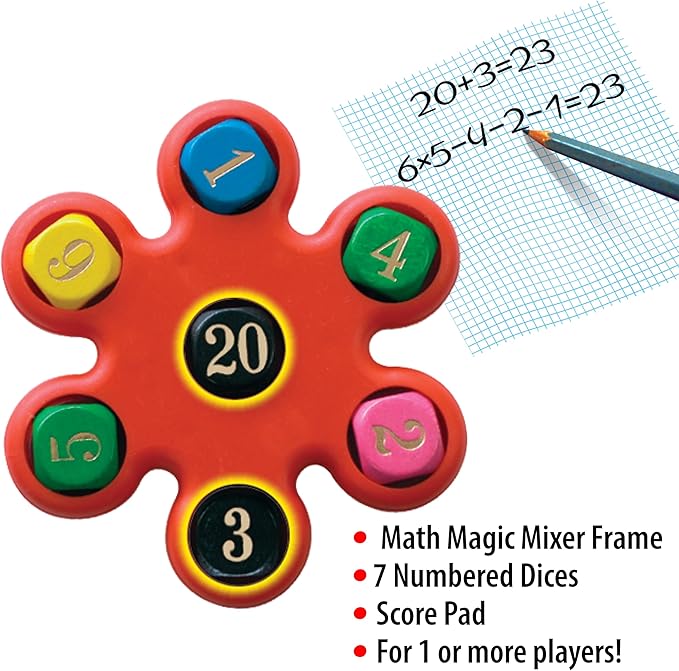 Math Fidget Toys for Kids 8–12, Math Magic Mixer Educational Games with Dice and Score Pad, Handheld Games for Kids, Fidget Game Math Manipulatives