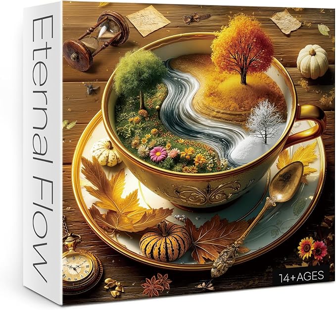 Seasons of Cup Puzzles for Adults 1000 Pieces Nature, Beautiful Landscape Plant Flower Garden Art Jigsaw Puzzles, Fall Tree Challenging Puzzle
