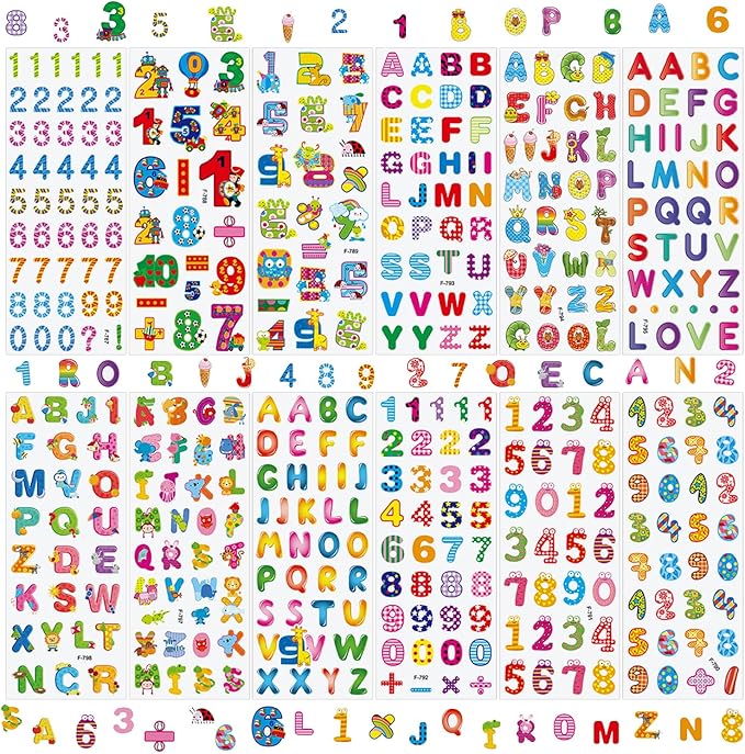 36 Sheets 3D Letter & Number Stickers - 900+ Reusable ABC, 123 Learning Stickers | Non-Toxic PVC Foam | Teacher Supplies, Crafts, Kids Activities