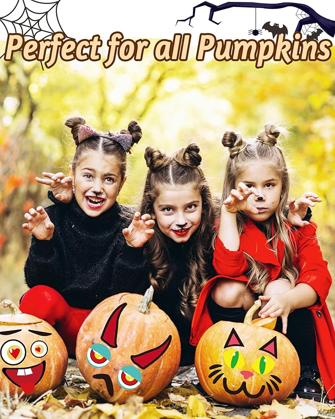 Oomloid Halloween Pumpkin Stickers for Kids, 88 Funny Face Pumpkin Decorating Kit, Halloween Crafts Games Halloween Pumpkin Painting Kit for Halloween Party Decorations