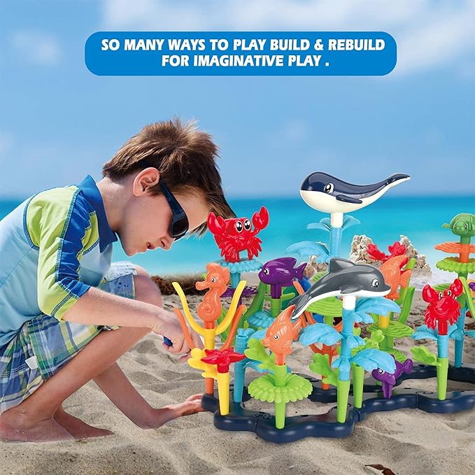 Ocean Reef 125 pcs Building Toy Set for Toddlers and Kids Age 3, 4, 5, 6 Year Old Boys and Girls Stacking Reef Garden Building Toy STEM (125 pcs)