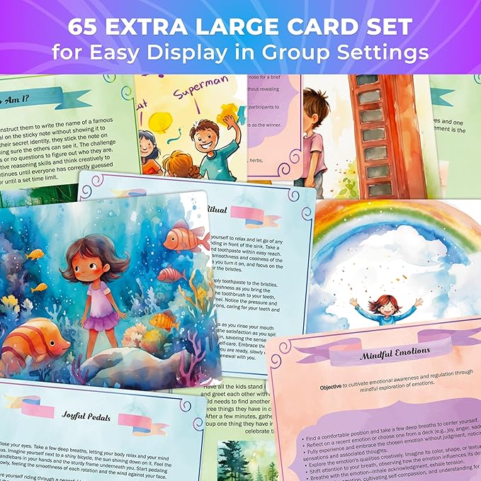 QUOKKA 65 Positive Affirmations Cards for Kids | Mindfulness for Kids with Mindful Practice, Visualization, and Icebreakers | Empower Emotional Well-Being with Meditation & Daily Affirmations XL Cards