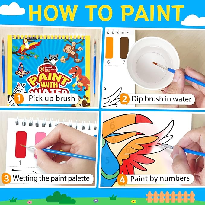 Paint with Water Coloring Books for Kids,Animal Theme Mess Free Watercolor Painting Papers Sets for Toddlers,Water Color Paint Kit,Art Craft Birthday Gift for Ages 1-3, 4-8