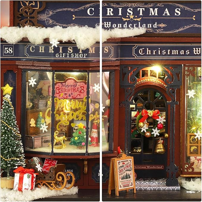 Miniature Dollhouse Kits, Tiny House Kit and Light, Doll House Kits for Adults to Building, Unique Gift for Birthday Christmas Day, Christmas Wonderland