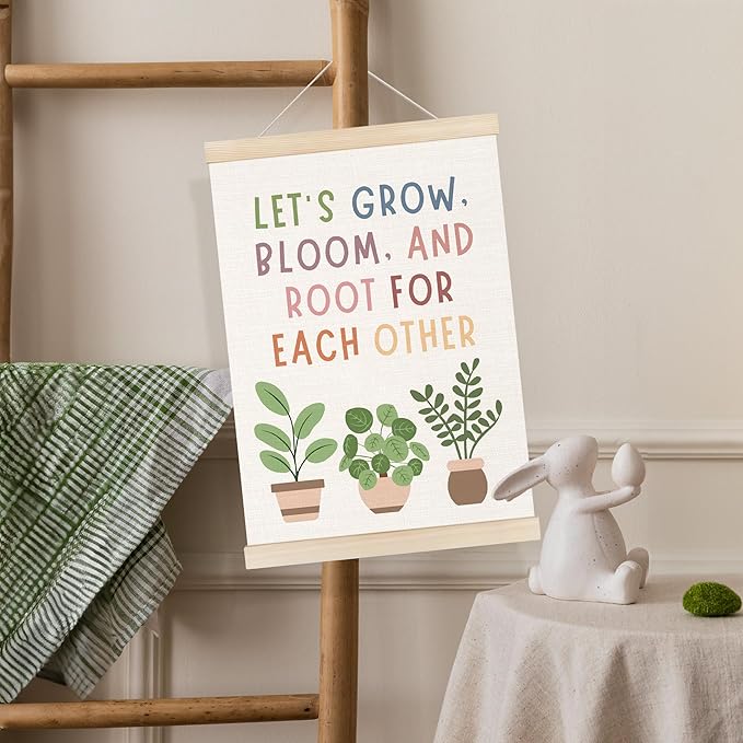 Koesus Boho Mental Health Wall Art Poster Hanger Frame 12x16 Inch, Let's Grow Bloom Root for Each Other Canvas Pictures Prints Framed Wall Decor for Classroom Therapy School Counselor Office