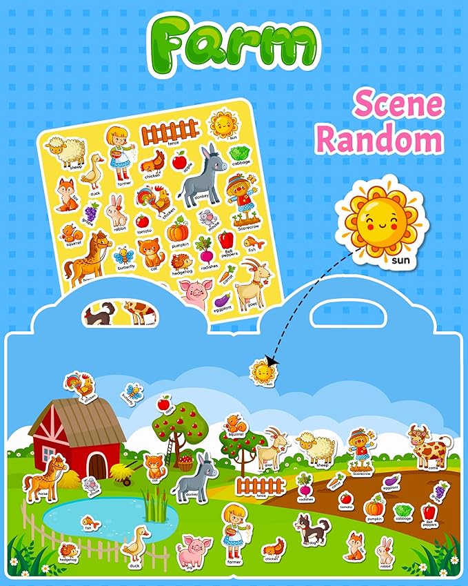 Reusable Sticker Book for Toddlers 2-4 Years, Stickers for Kids, Toddler Craft Activities, Toddler Travel Toys Ages 2+ Boy Girl Birthday Gifts