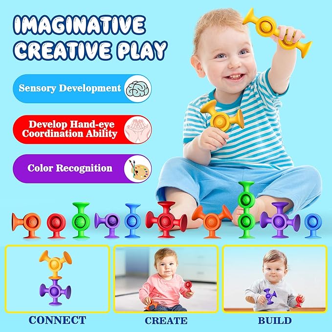 Baby Bath Toys Suction Toy - Toddler Bath Toys for Kids Ages 3+ Suction Cup Toys Sensory Fidget Toys Mold Free Bathtub Toys Window Airplane Travel Toys Christmas Stocking Stuffers for Boy Girl Gifts