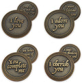 Romantic Love Expression Antique Gold Plated Coins for Date Night, Pack of All 12 Valentine Coins for Significant Other, Love Gift for Men and Women, from Him or Her