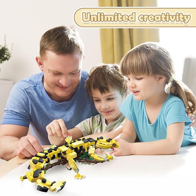 370 PCS Micro Brick Leopard Gecko Building Sets,Reptile Lizard Building Kit, Animals Botanical Collection Model for Adult Toys,Home Decor and Office Art Creative Gift,for Teens Ages 6+ Kids