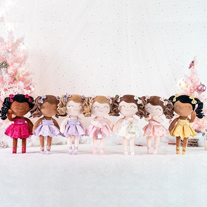 Gloveleya Baby Dolls Soft Snuggly Curly Hair Ballerina Doll First Baby Girl Gifts Plush Ballet Doll with Lace Mesh Dress Pink 14inches Ballerina Series