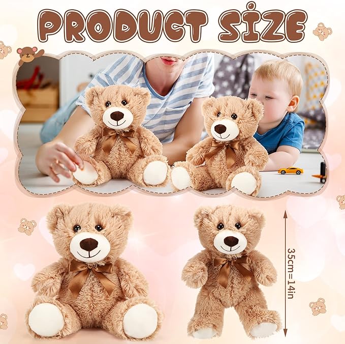 HyDren 6 Pcs Bear Stuffed Animal Plush Toys Soft Plush Dolls Bear Sleeping and Playing Toys for Baby Shower Decoration Boy(Long Plush,Light Brown)