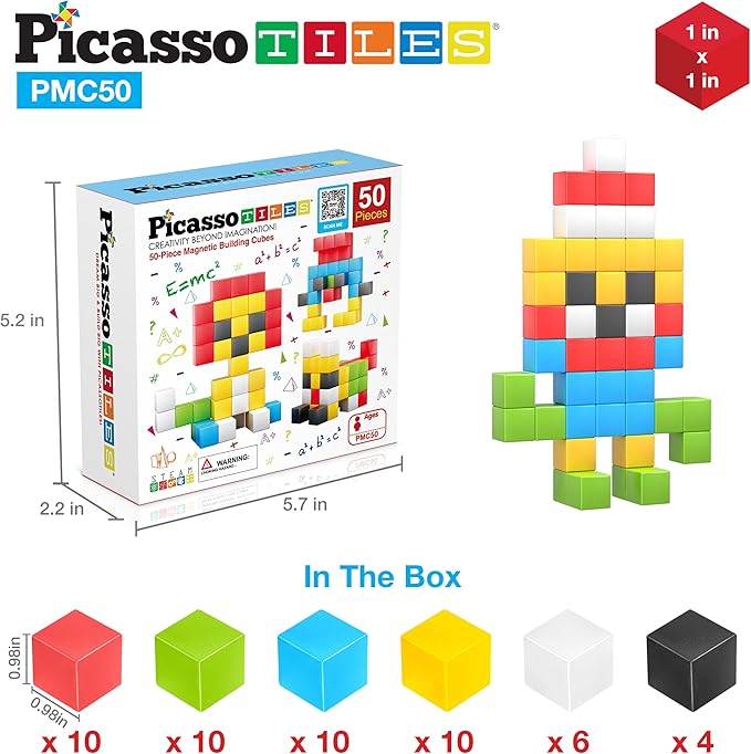 PicassoTiles Kids Pixel 1” Magnetic Puzzle Cube Mix & Match with Free Ideabook Sensory Toys STEAM Learning Building Block Magnets Construction Toy Set Stacking Magnet Creative Kit