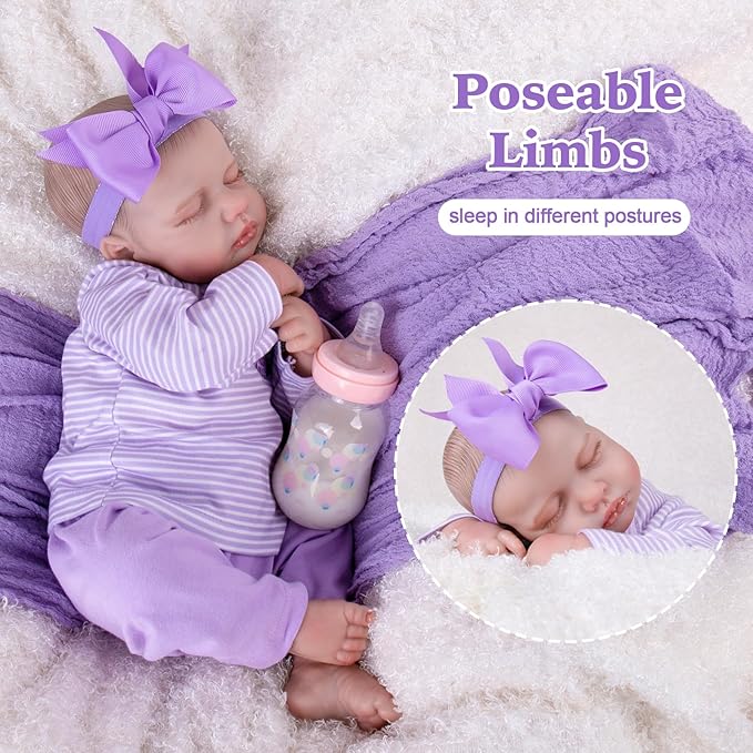 Aori Lifelike Reborn Baby Dolls - 20 Inch Realistic Newborn Sleeping Girl with Weighted Cloth Body & Hand-Painted Features - Cuddle Role Play Doll with Doll Accessories Set, Gift for Kids 3+