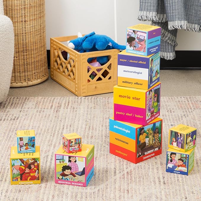 Upbounders® Stacking & Nesting Blocks | FSC®-Certified Educational Toy for Toddlers 2+ | Montessori-Inspired Learning Toy with Career-Themed Illustrations | Develops Fine Motor & Cognitive Skills