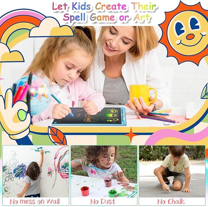 10 Inch LCD Writing Tablet - Colorful Electronic Drawing Pad & Doodle Board for Kids Ages 3-8, Erasable Educational Toy, Birthday and Christmas Gift for Girls and Boys (Blue)
