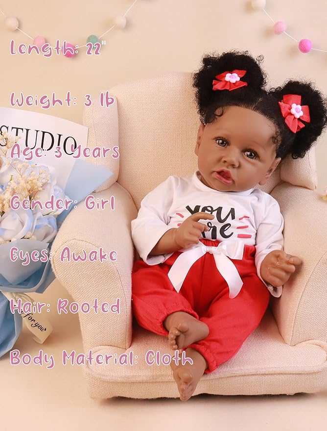 HOOMAI Lifelike Reborn Baby Dolls with Soft Body African American Realistic Girl Doll 22.8 Inch Best Birthday Gift Set
