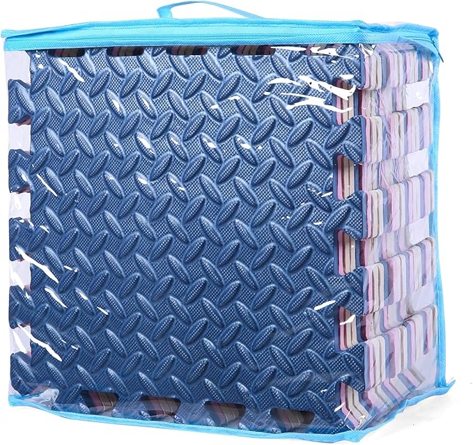 Foam Floor Mats for Kids, 12 x 12 Inch 16 Tiles 0.4" thickness Foam Play Mat, Non-Toxic Square Interlocking Floor Mats Rubber Baby Play Mat for Toddlers(Beige/Dark Blue/Pink)