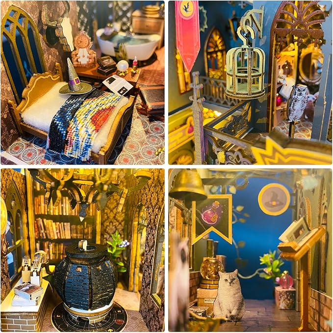 Miniature House Kit, Tiny House Kit with Light, DIY Mini House Building Kits for Adults to Building, Unique Gift for Birthday Christmas, Magic Castle