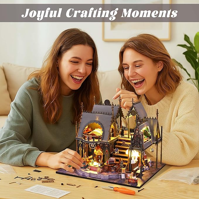 Flever DIY Miniature House Kit, Tiny Home Kit with LED Light, Mini House Build Craft Kits for Adults and Teens, Home Decor Creative Gift for Family/Friends (Luna Magic House)