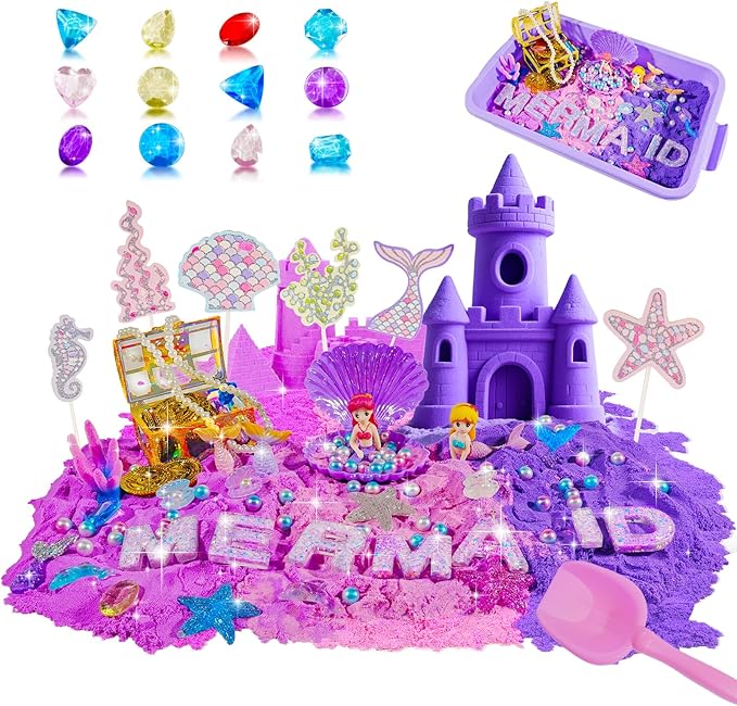 Bbiamsleep Mermaid Sensory Bin, Ocean Sand Kit with Color Sand Mermaid Sensory Kit for Birthday Party
