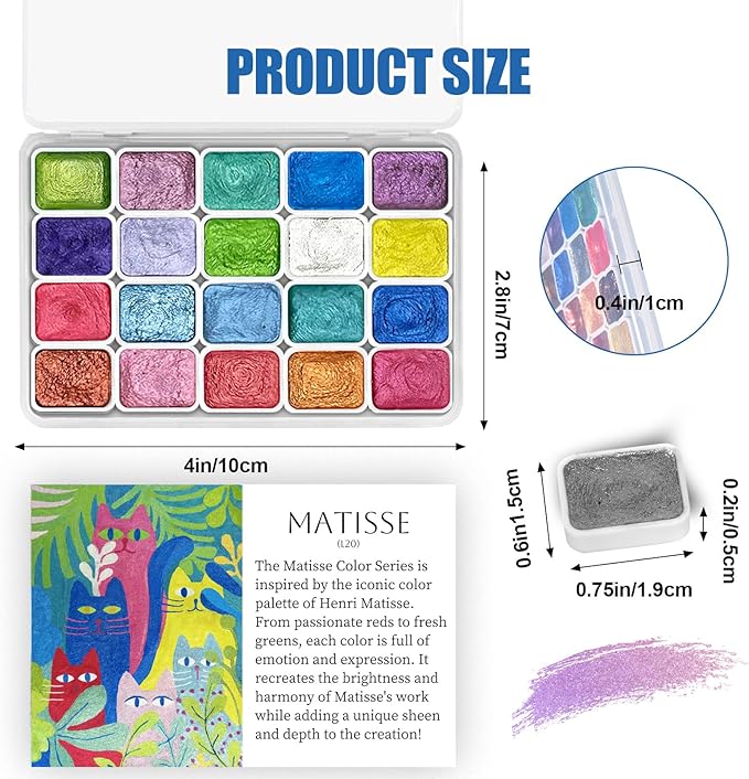 Mini Forestry Shifting Watercolor Painting Set - 40 Color Shifting Watercolor Paints, Shimmer Metallic & Glitter Watercolor Paints, Matisse & DunHuang Style