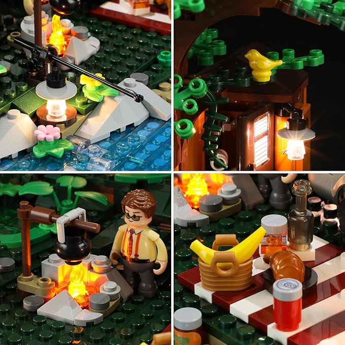 Funwhole Lookout Campground Lighting Building-Bricks Set - Retro Wild Lookout Tower Camping Car and Family Minifigures LED Light Building Set 1426 Pcs for Adults and Teen